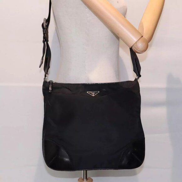 PRADA Shoulder Bag Nylon Black Silver Auth - Picture 1 of 16